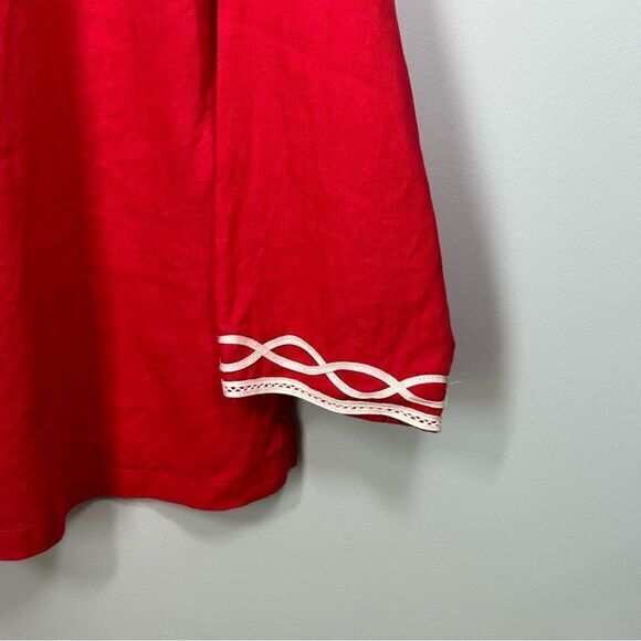 Talbots Womens 100%‎ Linen Tunic Top Size S Petite Red Embroidered Trim Beach - Picture 7 of 12